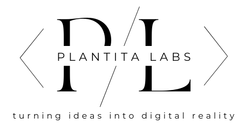 plantita labs logo with code brackets and slogan 'turning ideas into digital reality'