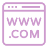 purple icon of a website with text "www.com"